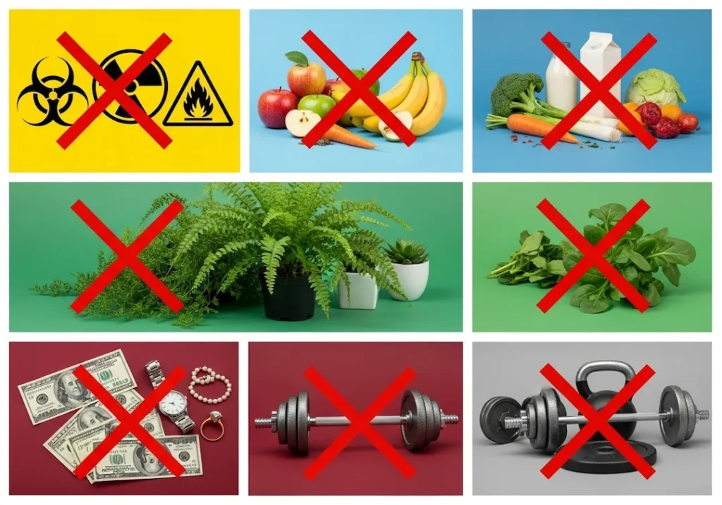 do not pack hazardous perishables valuables