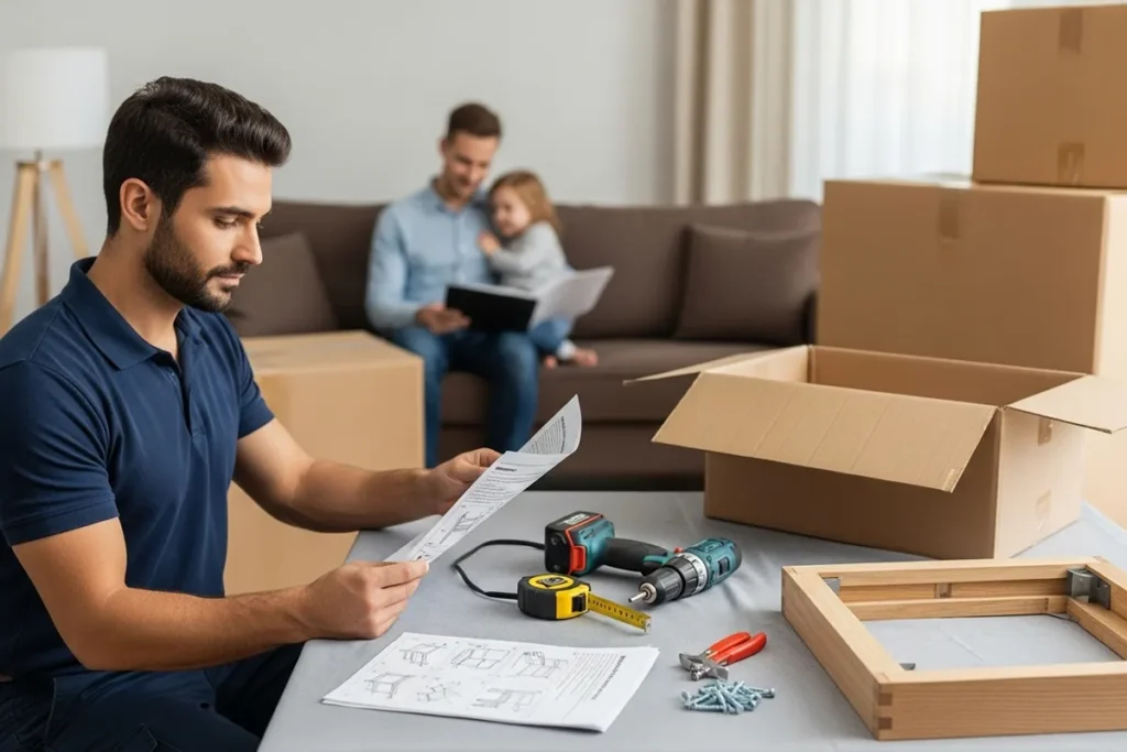 mover following instructions for furniture assembly