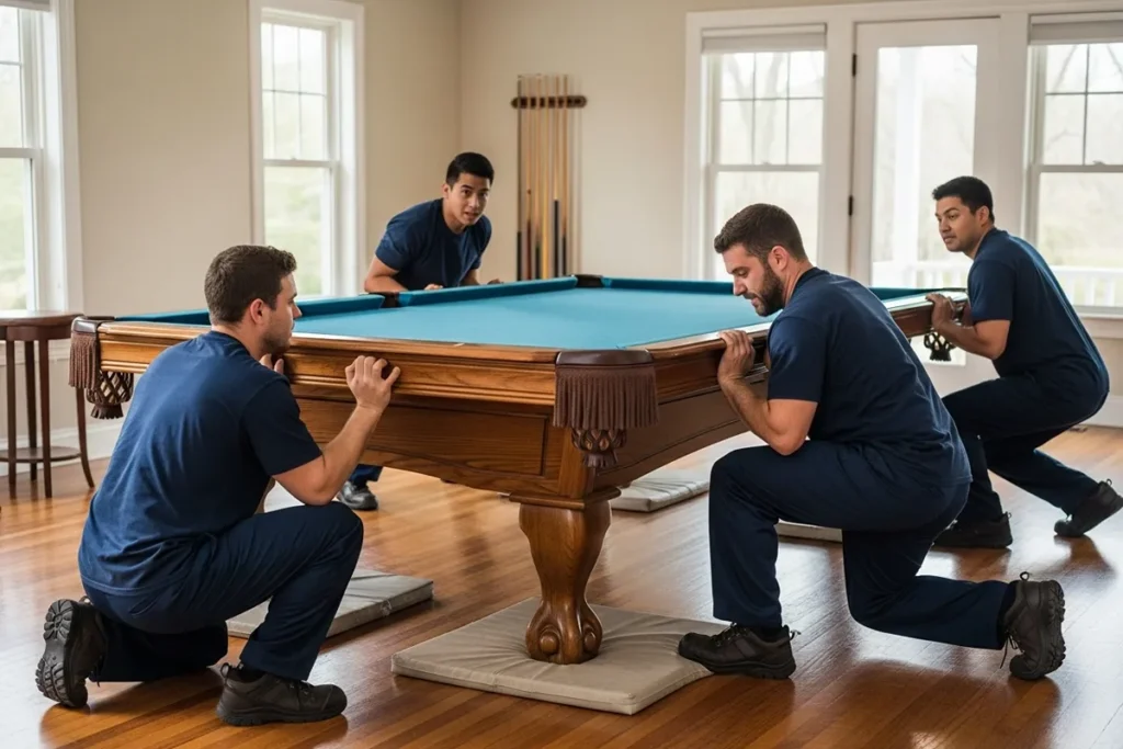 movers struggling to lift heavy pool table