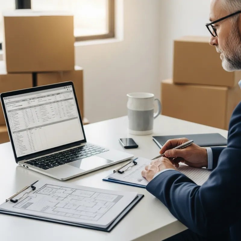 moving project manager organizing logistics at desk