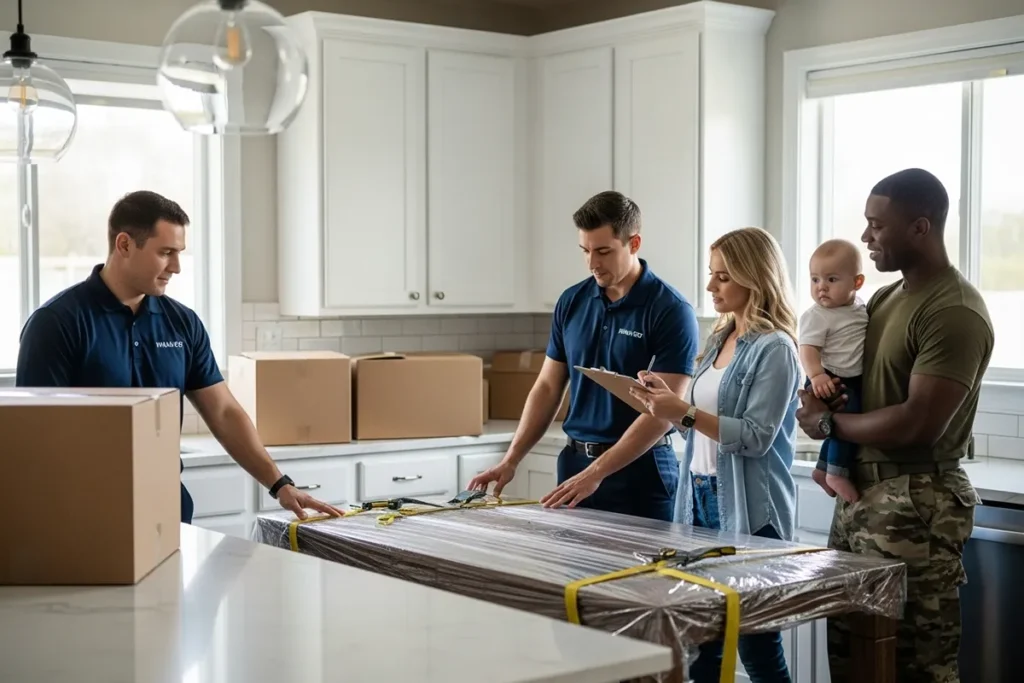 pcs moving professional movers packing kitchen for military family