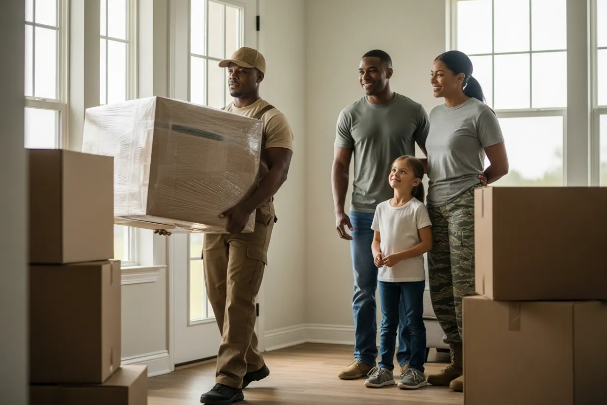 professional mover assisting military family with pcs move